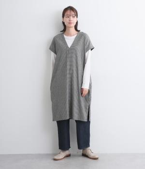 カシミヤ混ウールVネックチュニックワンピース