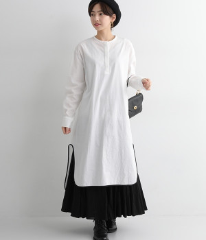 配色ヘムシャツワンピース(オフホワイト-ONESIZE)