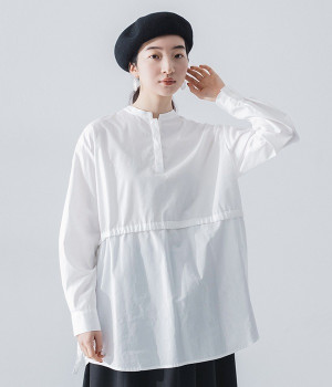 スタンドカラーサイドリボン　シャツ(オフホワイト-ONESIZE)