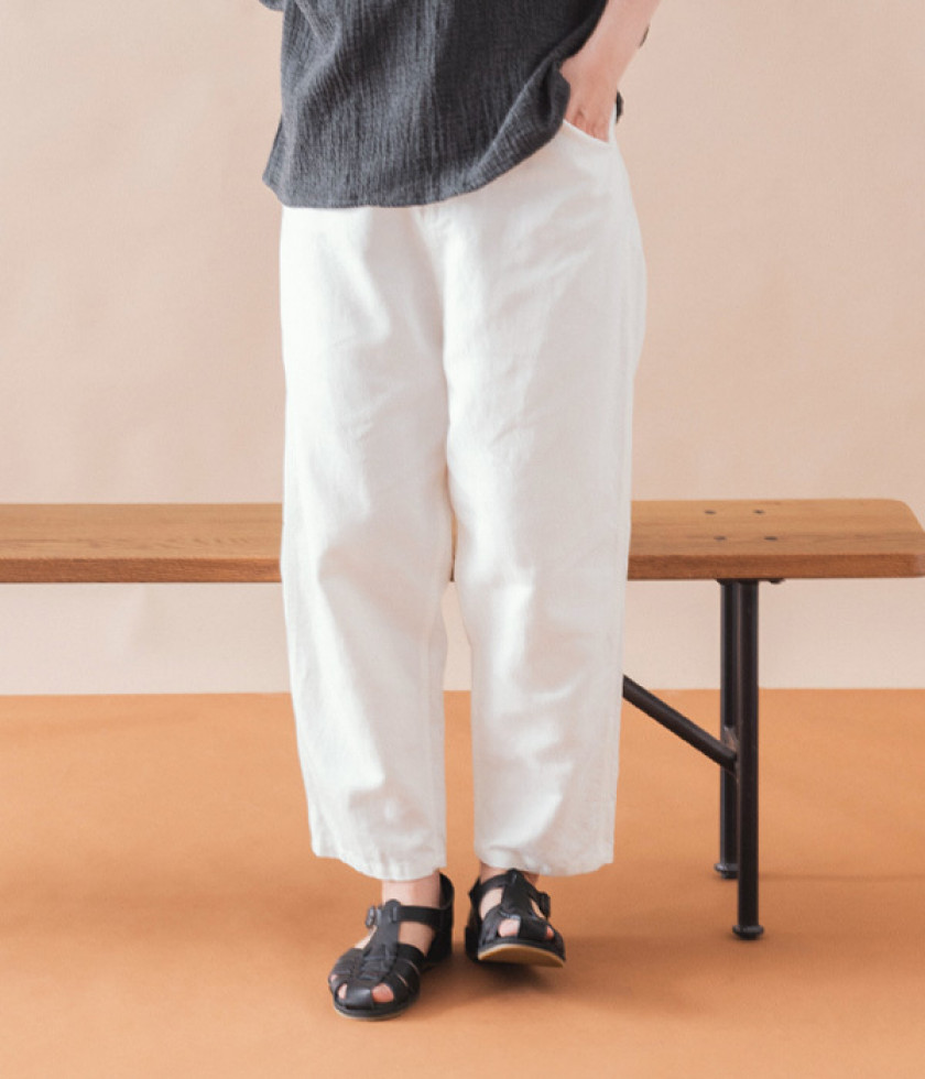 コットンリネンデニムテーパードパンツ