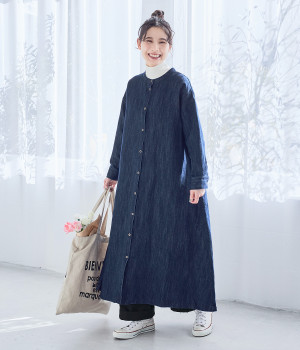 コットンリネンデニムAラインワンピース(ワンウォッシュ-1)
