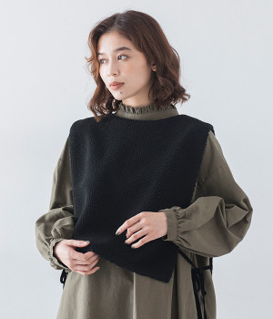 ボアサイドリボンベスト(ブラック-ONESIZE)