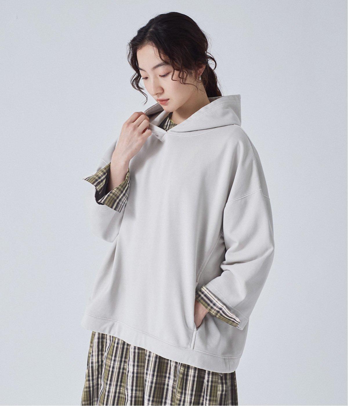 裏毛ガーメントダイ加工ワイドフーディ(グレー-F)