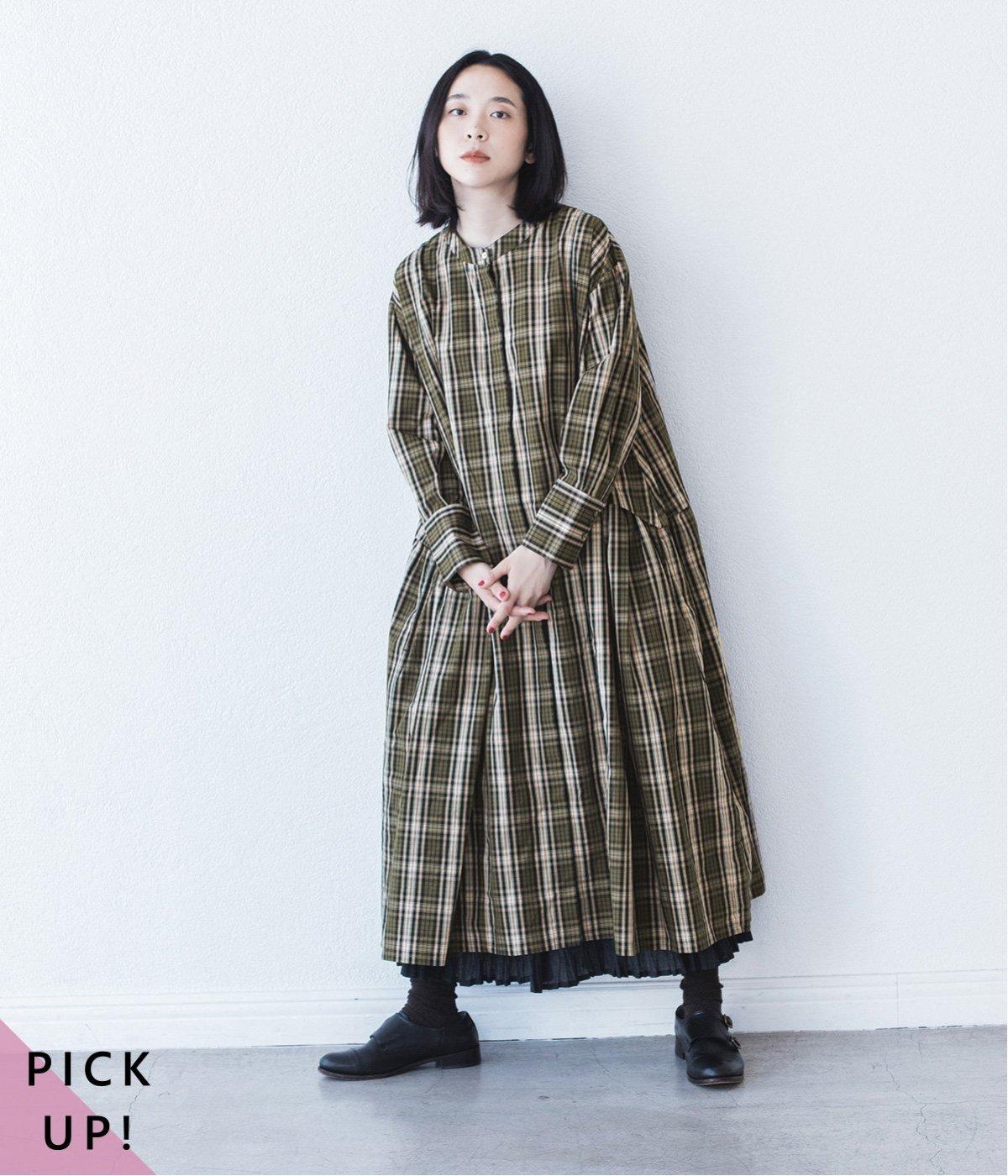 コットンチェックサイドタックワンピース