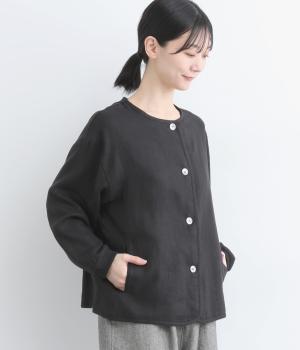 微起毛リネン無地リブ袖ジャケット