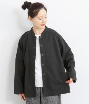 コットン馬布製品洗いマオカラージャケット(ブラック-F)
