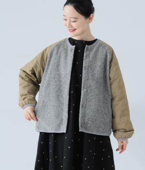 ウール混ボア中綿キルトコンビブルゾン