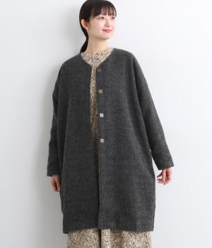 ウール混ビーバーVネックコート(チャコール-F)