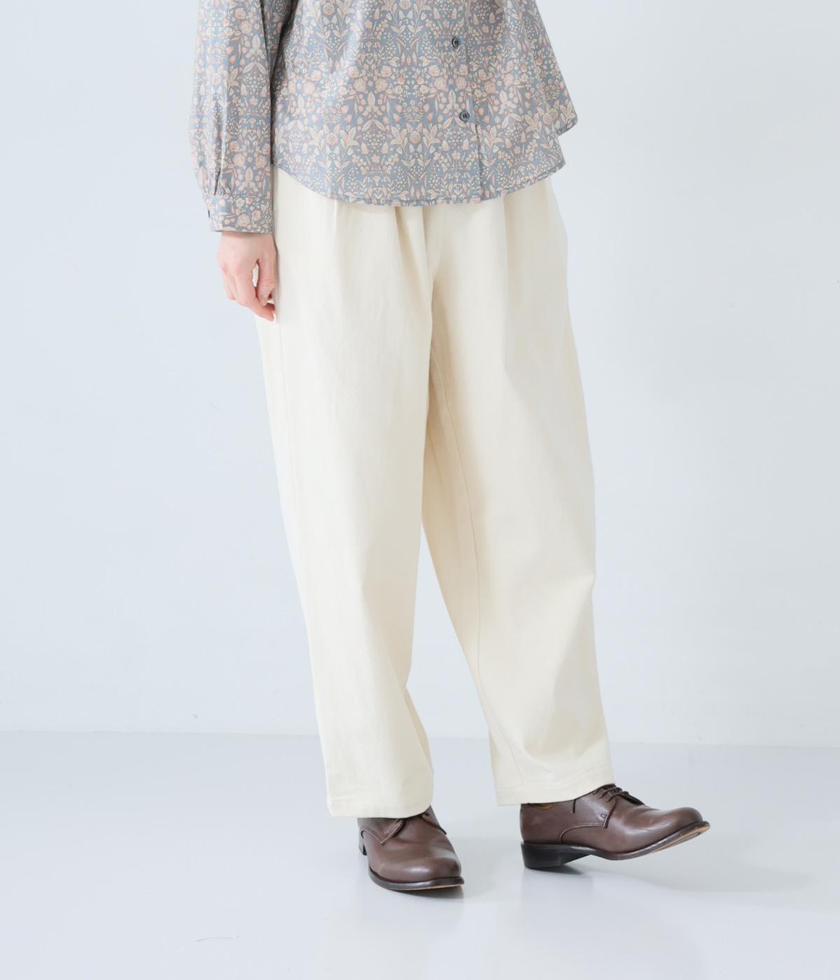 コットンツイル裏起毛ツータックパンツ(アイボリー-F)