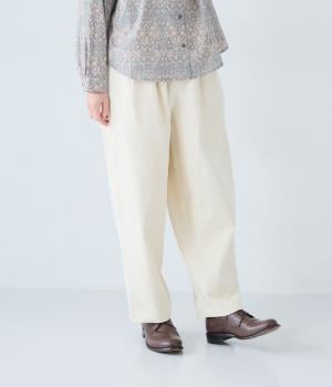 コットンツイル裏起毛ツータックパンツ(アイボリー-F)
