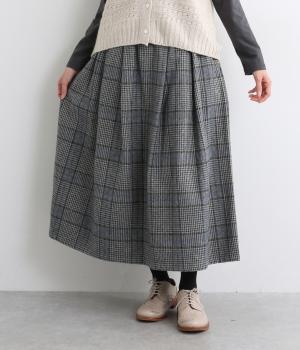 コットンツイードギャザースカート(グレーチェック-F)