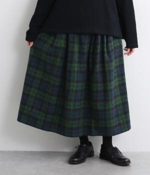 コットンツイードギャザースカート(ネイビーチェック-F)