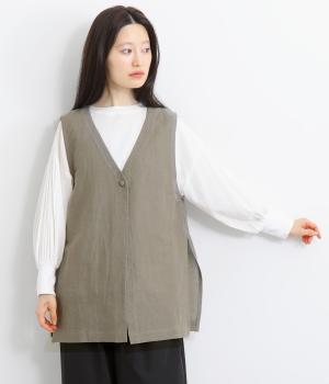 コットンリネンワッシャー天日干しバックギャザージレ