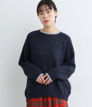 ウール混シャギーニットプルオーバー(ネイビー-F)