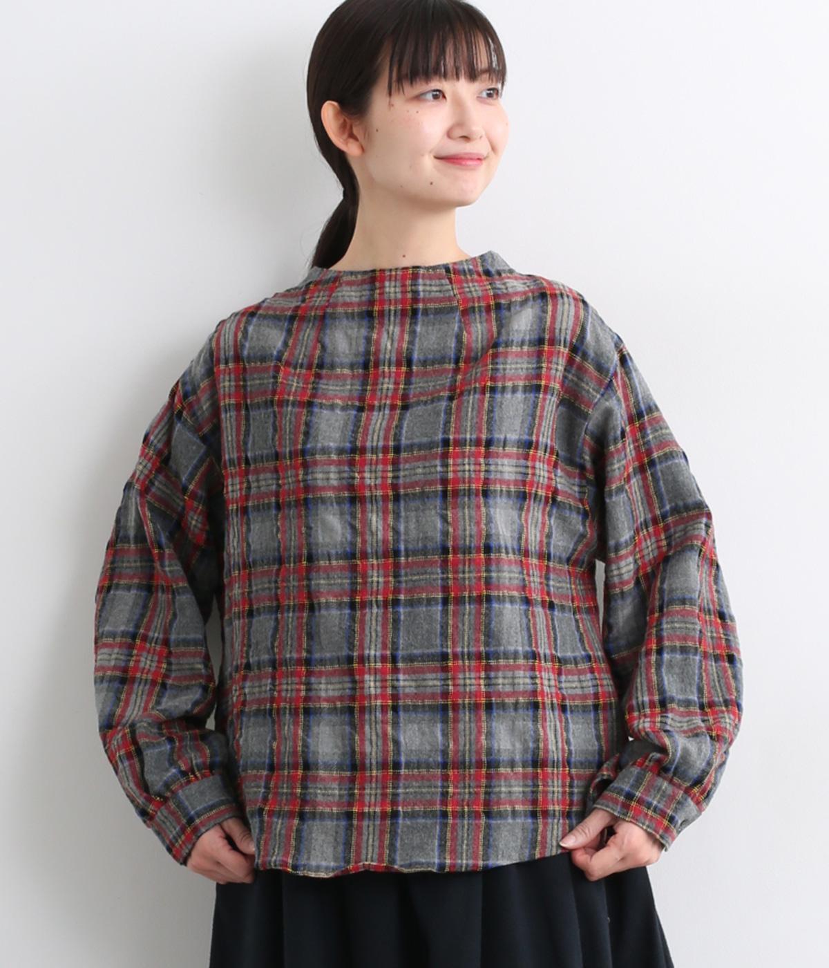 ウールシャーリングチェックボトルネックプルオーバー 2(グレータータン-F)