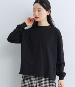 USコットン天竺フリル襟カットソー(ブラック-F)