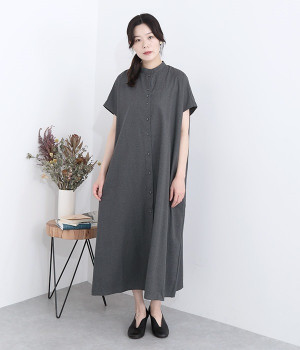 Cornetスタンドカラーフレンチスリーブワンピース