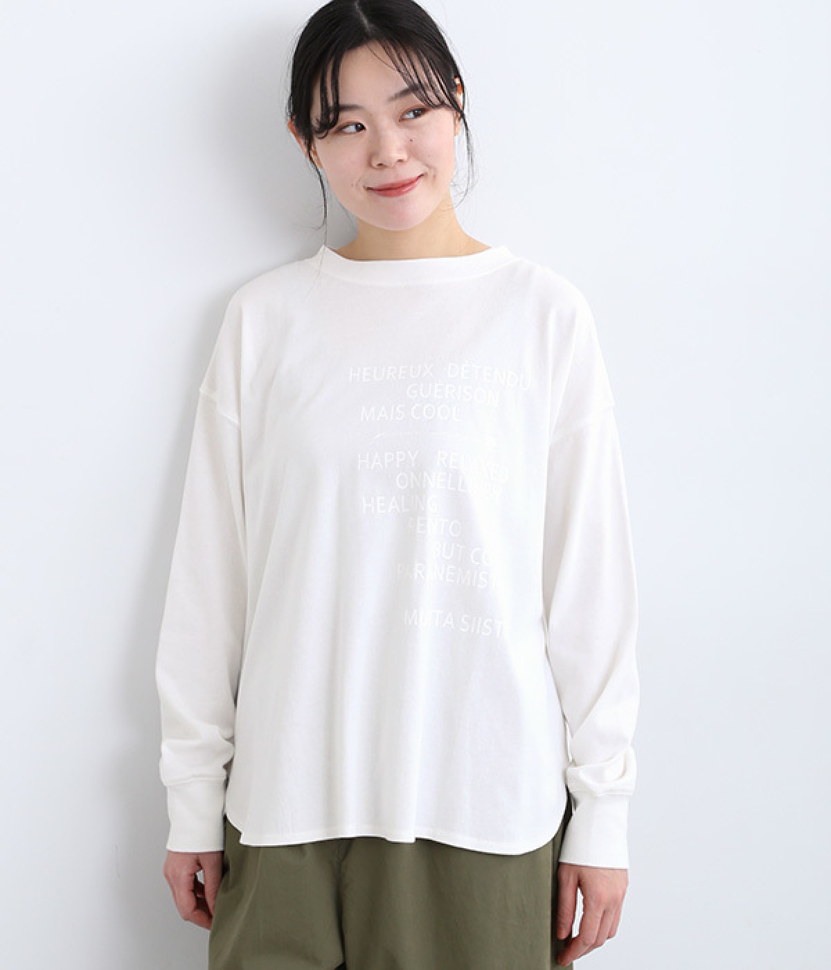 USコットンフロント&バック文字プリントTシャツ(オフホワイト×ホワイト-ONESIZE)