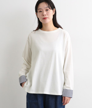 USコットン天竺布帛カフスインナーTシャツ