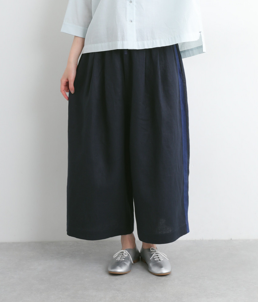 リネンサイドラインクロップドワイドパンツ