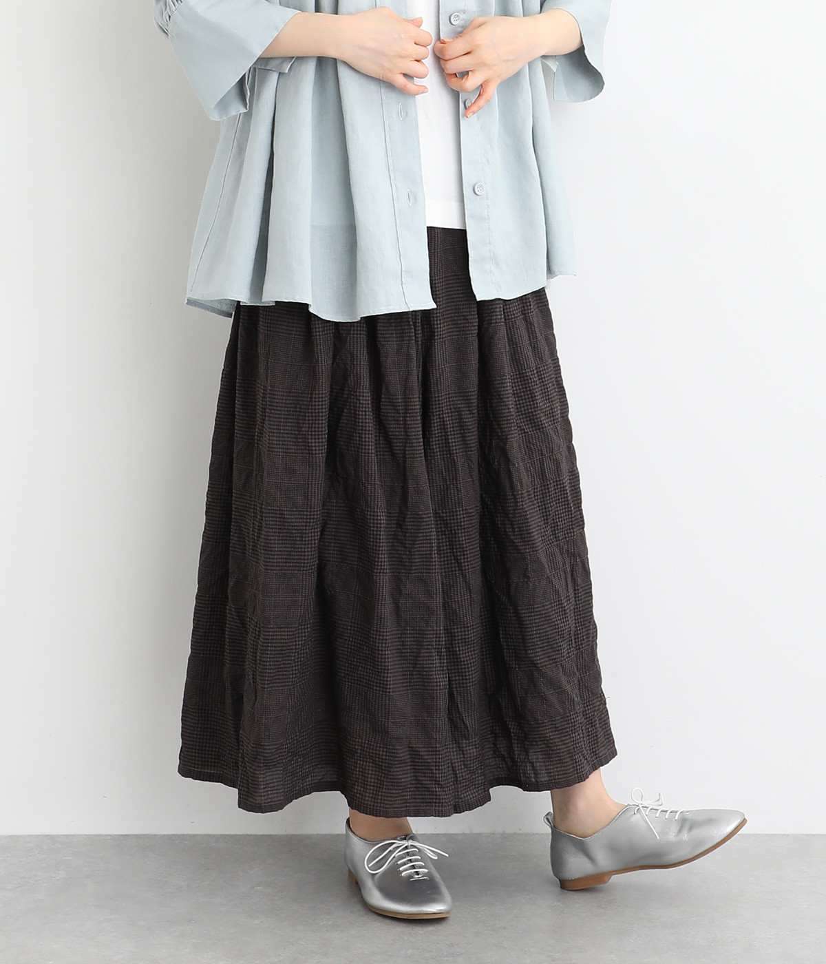 スカート ふんわりグレンチェックタックキュロットスカート