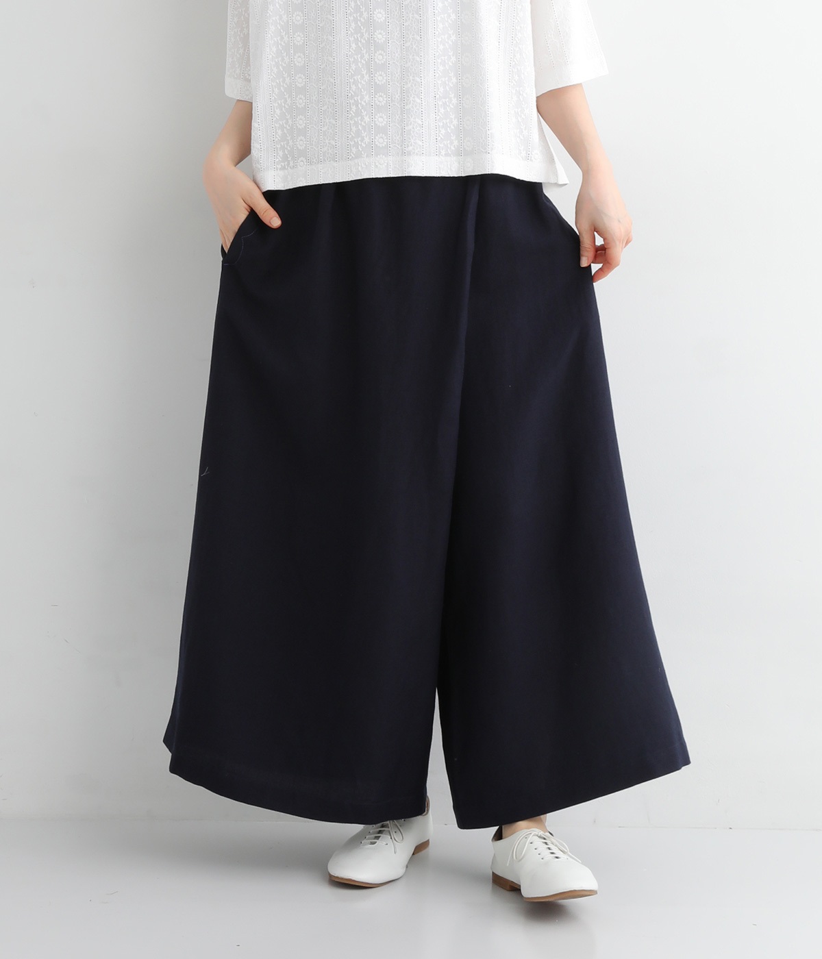 Cornetラップ風キュロットパンツ(ネイビー-ONESIZE)