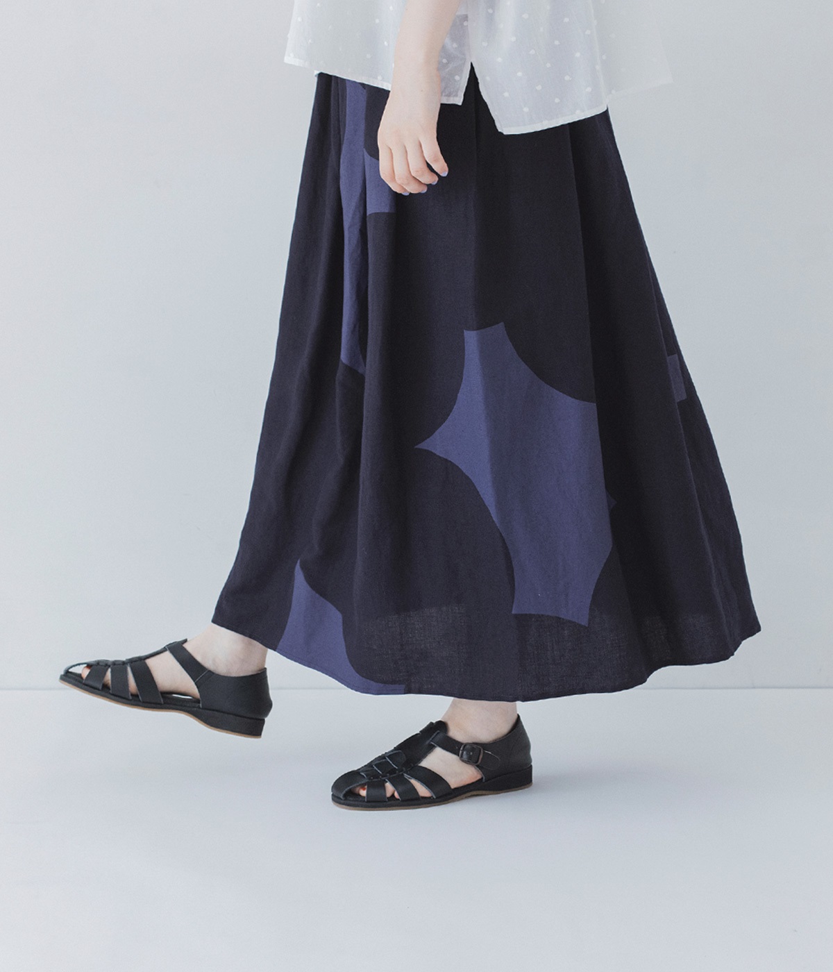 リネンレーヨンもくもくプリントスカート／ノップドゥノッド（nop de