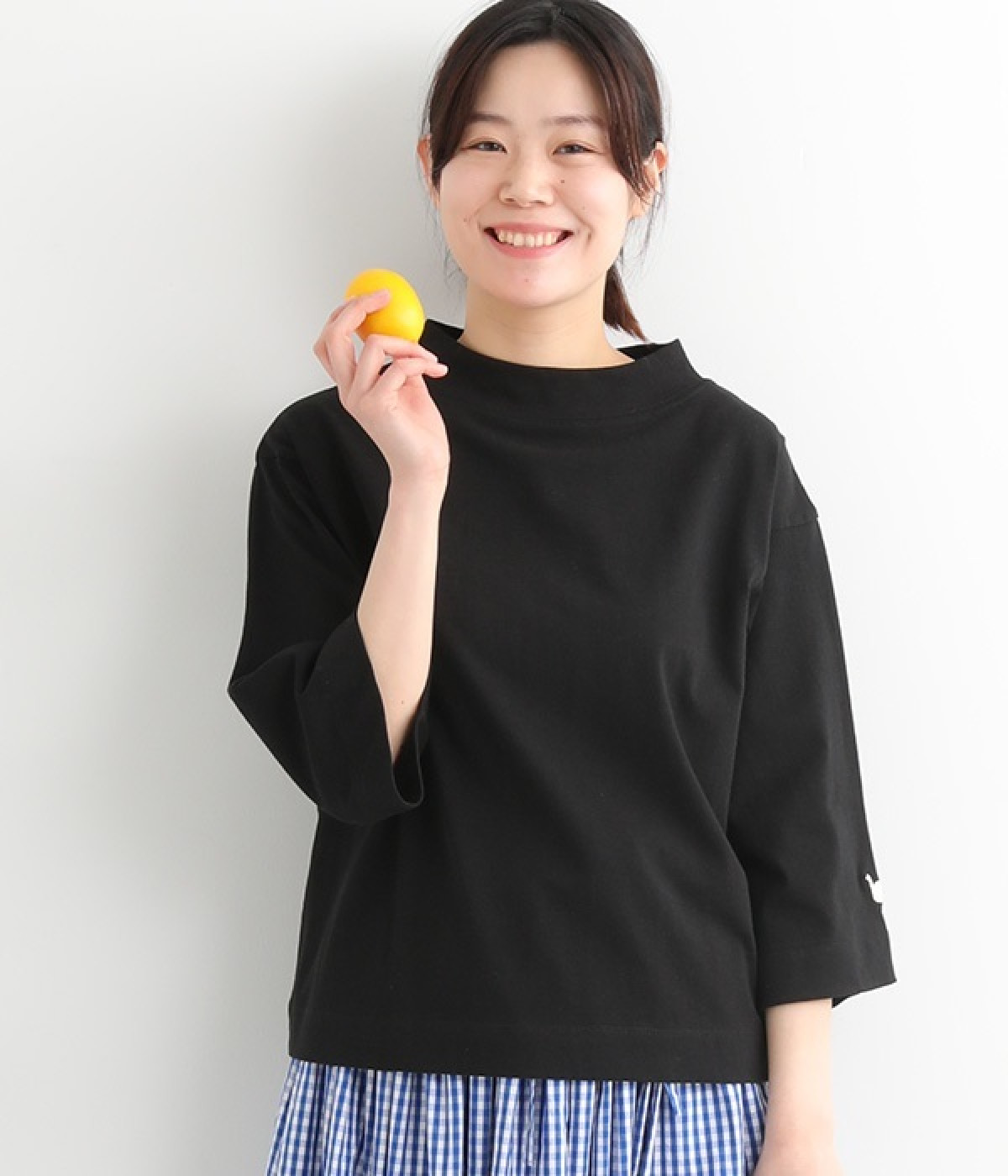USコットン ボトルネック7分袖(ブラック-ONESIZE)