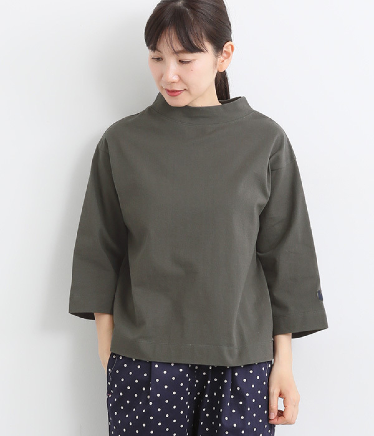 USコットン ボトルネック7分袖(ダークグレー-ONESIZE)