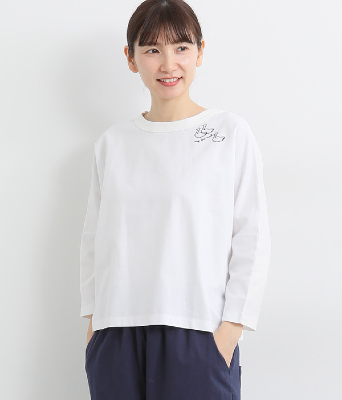 USコットン天竺布帛7分袖カットソー(オフホワイト-ONESIZE)