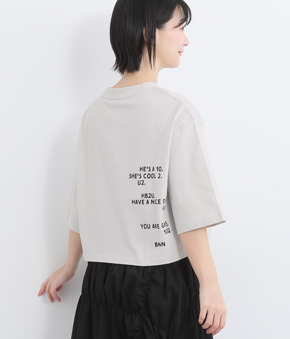 Ciel USコットン5分袖前後文字プリントTシャツ(ライトグレー-ONESIZE)