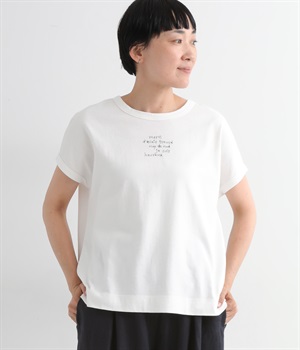 USコットン書き文字ロゴ刺繍フレンチT(オフホワイト-ONESIZE)