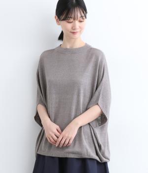 リネンレーヨン　6分袖2wayポンチョニット