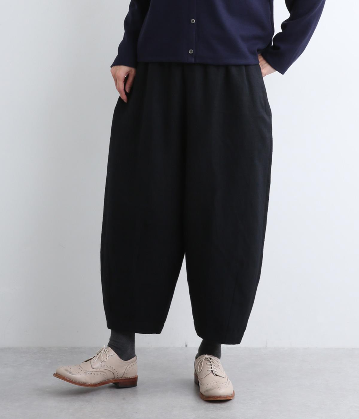 Pomme　リネンビエラ起毛　裾ダーツ9分パンツ(ブラック-F)