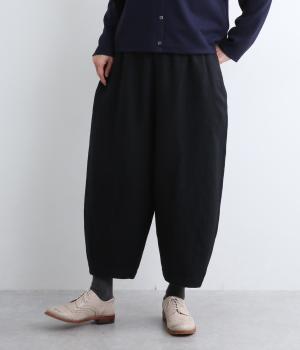 Pomme　リネンビエラ起毛　裾ダーツ9分パンツ(ブラック-F)