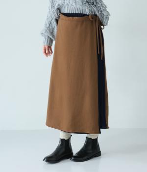 ウール圧縮天竺2wayラップスカート(キャメル-F)