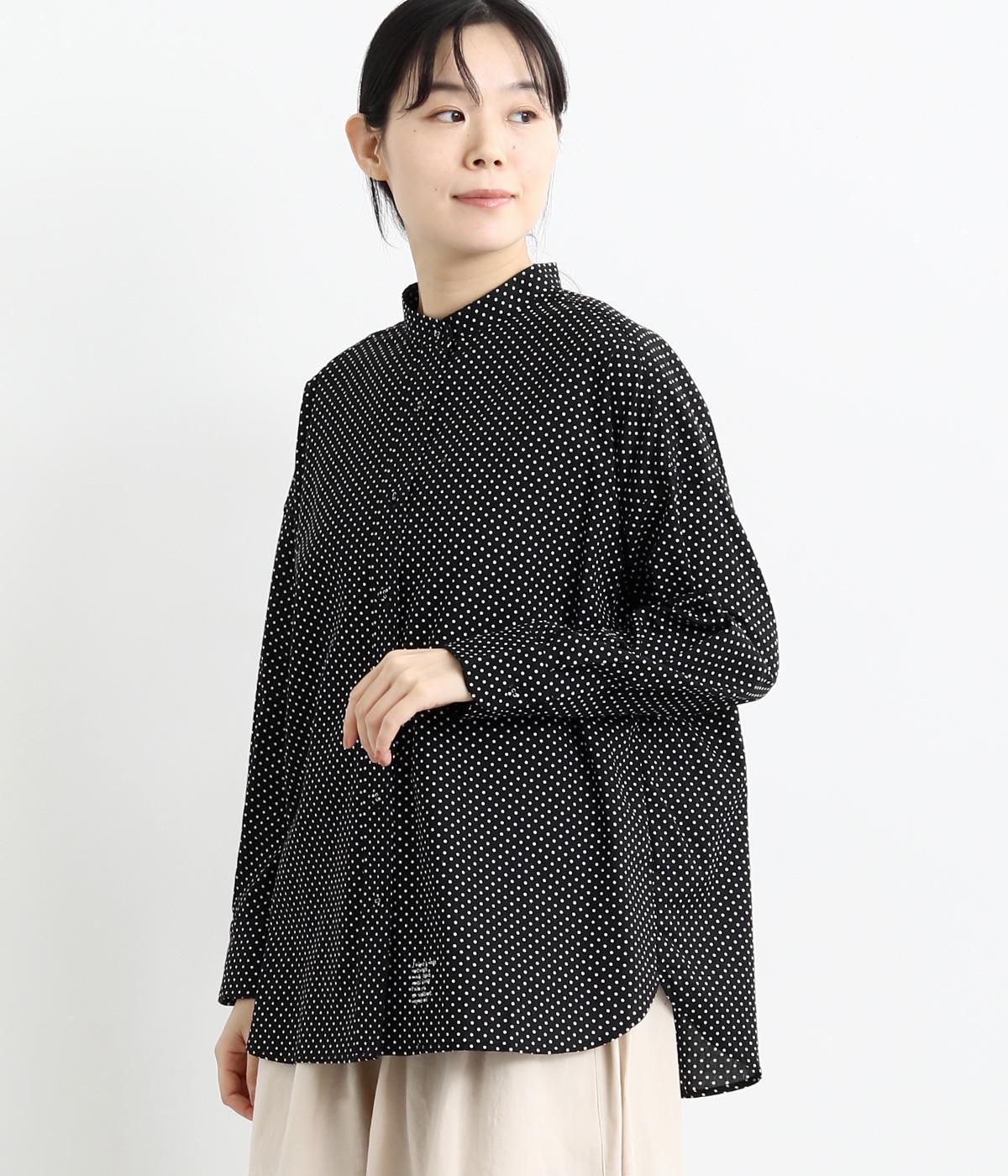 バンドカラー袖刺繍シャツ(ドット-F)