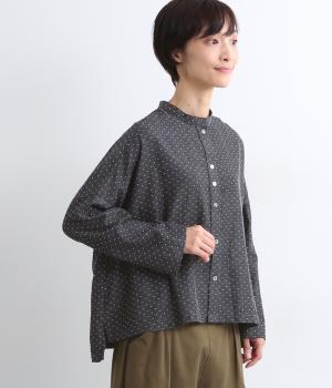Cielドットドビースタンドカラー9分袖シャツ