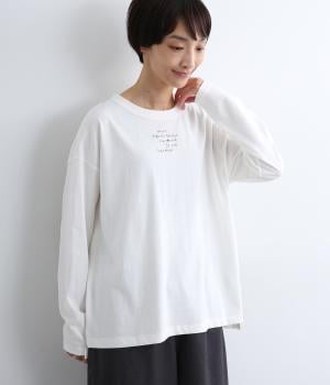 USコットン　書き文字ロゴ刺繍ロングTシャツ(オフホワイト-F)