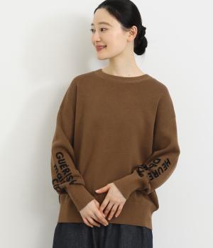袖ロゴオーバーサイズスエット風ニット