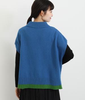 ラムズウールボトルネックベスト(ダークブルー-F)