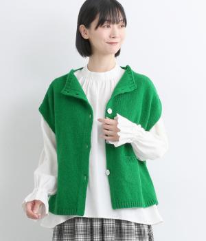 シェットランドウールハイネック2wayベスト(グリーン-F)