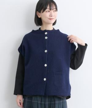 シェットランドウールハイネック2wayベスト(ネイビー-F)