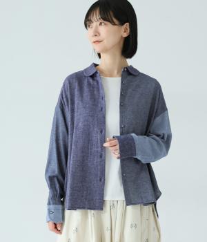 miscビエラ起毛丸襟シャツ(ネイビー-F)