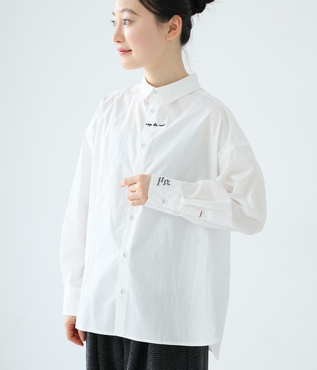 タイプライターロゴ刺繍シャツ(オフホワイト-F)