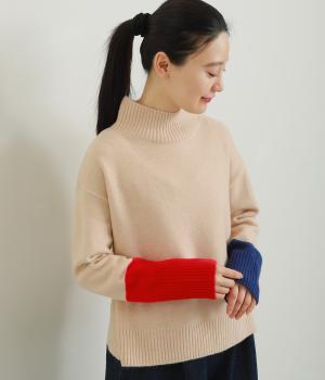 袖口配色ハイネックセーター(ベージュ-F)