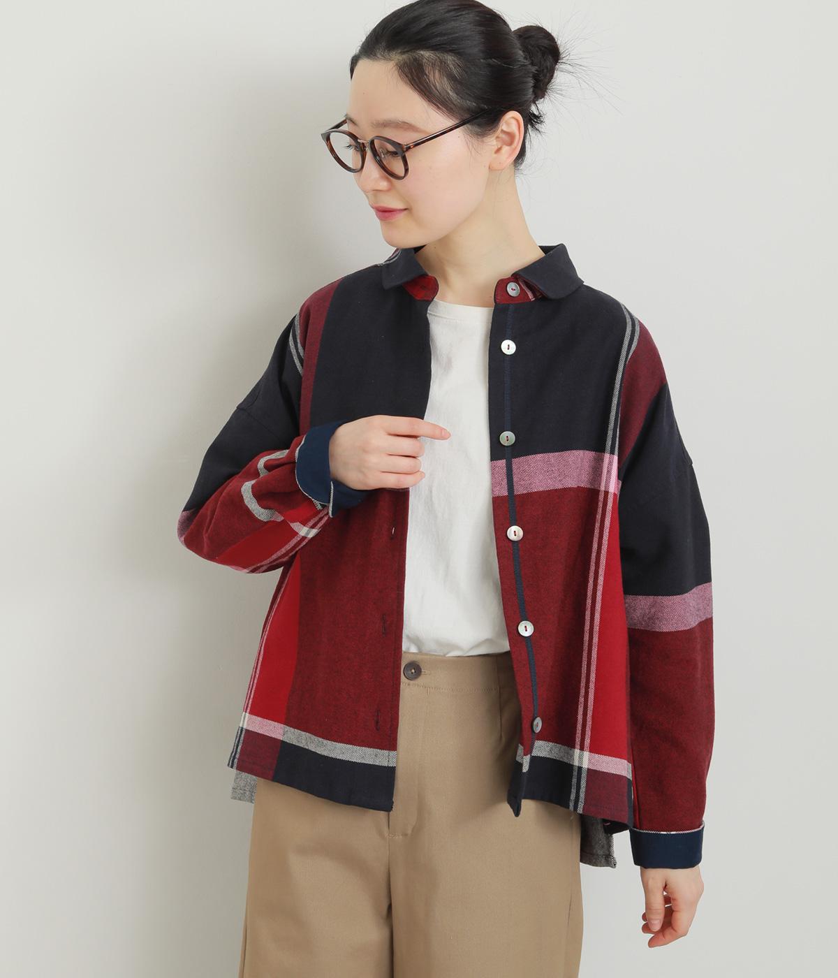 ビエラパネルチェッククロップドシャツ(レッド-F)