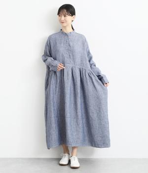 リネンバンドカラーシャツワンピース