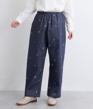 フラワー刺繍チノパンツ(インディゴ-F)