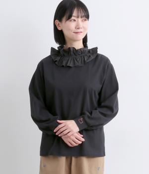 USコットンフリル襟カットソー(ブラック-F)